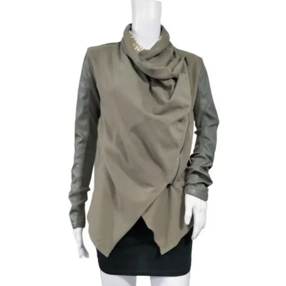 Blank NYC Faux Suede Leather Draped Moto Asymmetrical Jacket Green XS - Picture 1 of 15